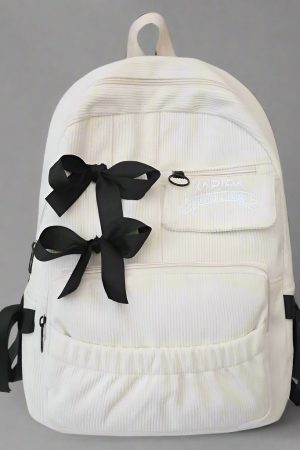 New Style Trends - Corduroy Bow Charm Cute Backpack - Outfit Ideas