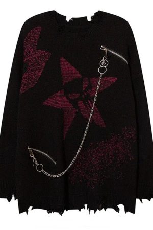 New Style Trends - Crimson Chaos Chain Alt Edgy Sweater - Outfit Ideas