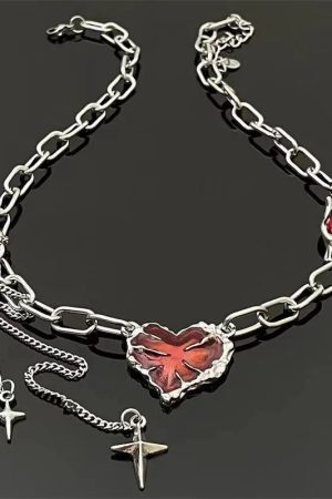 New Style Trends - Crimson Shattered Alt Goth Heart Necklace - Outfit Ideas