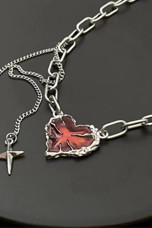New Style Trends - Crimson Shattered Alt Goth Heart Necklace - Outfit Ideas