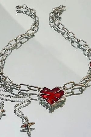 New Style Trends - Crimson Shattered Alt Goth Heart Necklace - Outfit Ideas