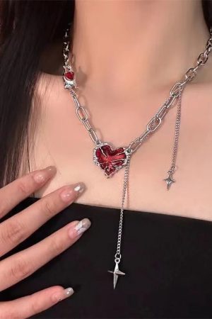 New Style Trends - Crimson Shattered Alt Goth Heart Necklace - Outfit Ideas