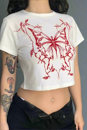 New Style Trends - Crimson Thorn Butterfly Edgy Crop Top - Outfit Ideas