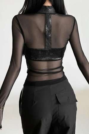 New Style Trends - Crosswire Mesh Panel Y2k Top - Outfit Ideas