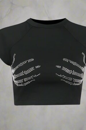 New Style Trends - Crystal Skeleton Hand Alt Crop Top - Outfit Ideas