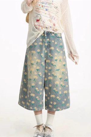 New Style Trends - Daisy Drift Jean Aesthetic Shorts - Outfit Ideas