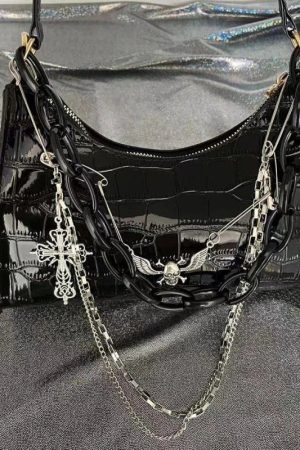 New Style Trends - Dark Angel Chain Y2k Shoulder Bag - Outfit Ideas