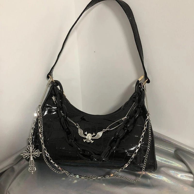 New Style Trends - Dark Angel Chain Y2k Shoulder Bag - Outfit Ideas