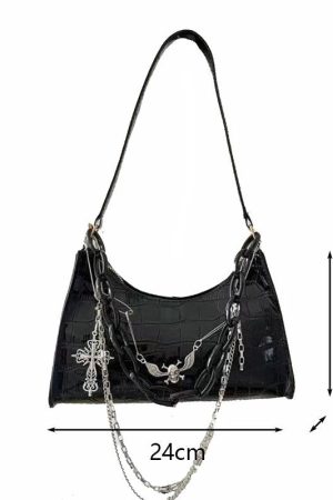 New Style Trends - Dark Angel Chain Y2k Shoulder Bag - Outfit Ideas
