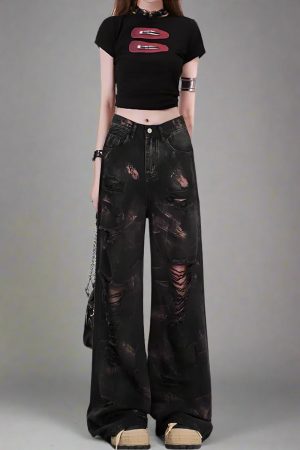 New Style Trends - Dark Distortion Ripped Edgy Jeans - Outfit Ideas