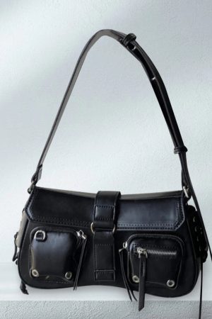 New Style Trends - Dark Mode Pocket Edgy Shoulder Bag - Outfit Ideas