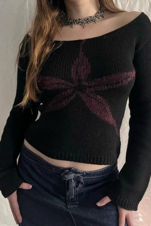 New Style Trends - Dark Retro Floral Off-Shoulder Sweater - Outfit Ideas