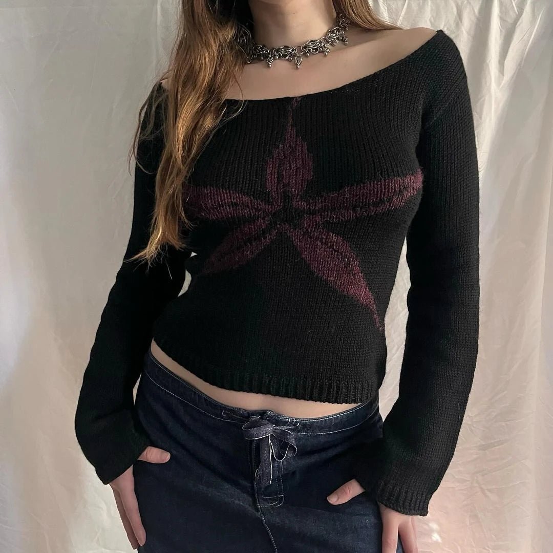 New Style Trends - Dark Retro Floral Off-Shoulder Sweater - Outfit Ideas New Style Trends - Dark Retro Floral Off-Shoulder Sweater - Outfit Ideas