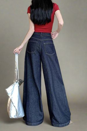 New Style Trends - Dark Wash Wide-Leg Y2k Denim Jeans - Outfit Ideas