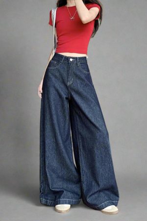 New Style Trends - Dark Wash Wide-Leg Y2k Denim Jeans - Outfit Ideas