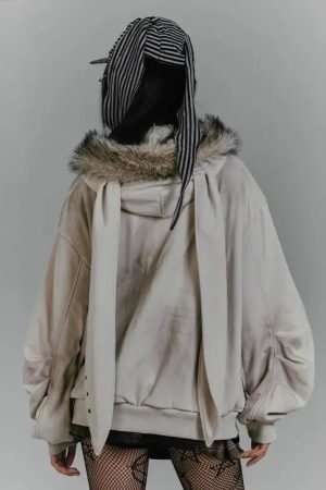 New Style Trends - Distressed Edgy Graffiti Fur Hoodie - Outfit Ideas