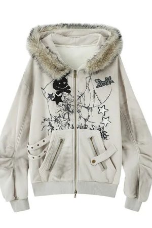 New Style Trends - Distressed Edgy Graffiti Fur Hoodie - Outfit Ideas