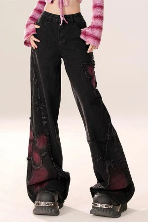 New Style Trends - Distressed Red Butterfly Alt Denim Pants - Outfit Ideas