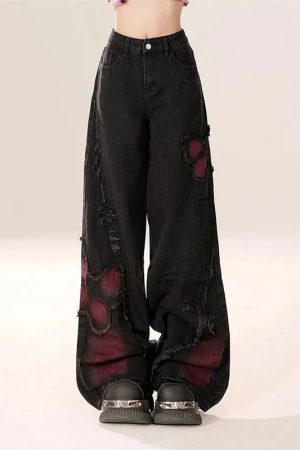 New Style Trends - Distressed Red Butterfly Alt Denim Pants - Outfit Ideas