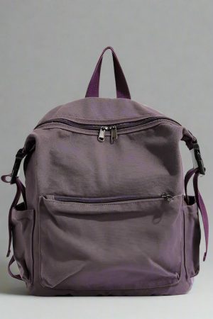 New Style Trends - Dusty Plum Canvas Retro Backpack - Outfit Ideas