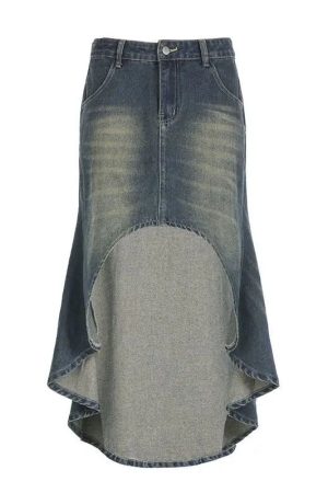New Style Trends - Eclipse Cut High-Low Y2k Denim Skirt - Outfit Ideas
