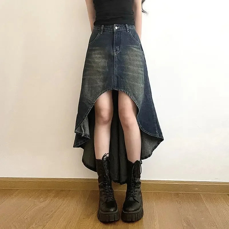 New Style Trends - Eclipse Cut High-Low Y2k Denim Skirt - Outfit Ideas New Style Trends - Eclipse Cut High-Low Y2k Denim Skirt - Outfit Ideas