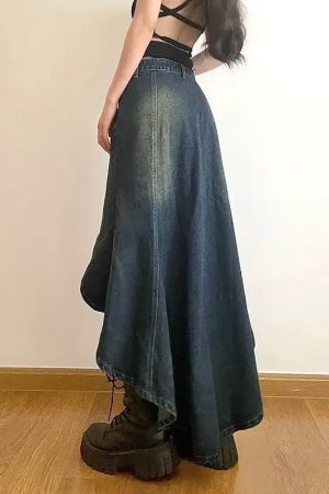 New Style Trends - Eclipse Cut High-Low Y2k Denim Skirt - Outfit Ideas