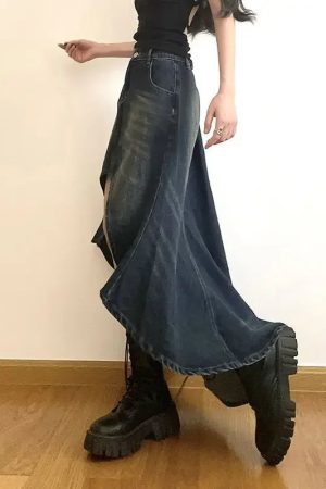 New Style Trends - Eclipse Cut High-Low Y2k Denim Skirt - Outfit Ideas