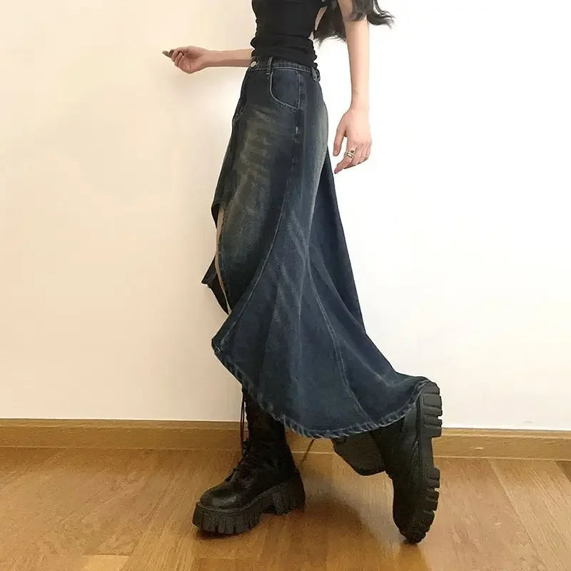 New Style Trends - Eclipse Cut High-Low Y2k Denim Skirt - Outfit Ideas New Style Trends - Eclipse Cut High-Low Y2k Denim Skirt - Outfit Ideas