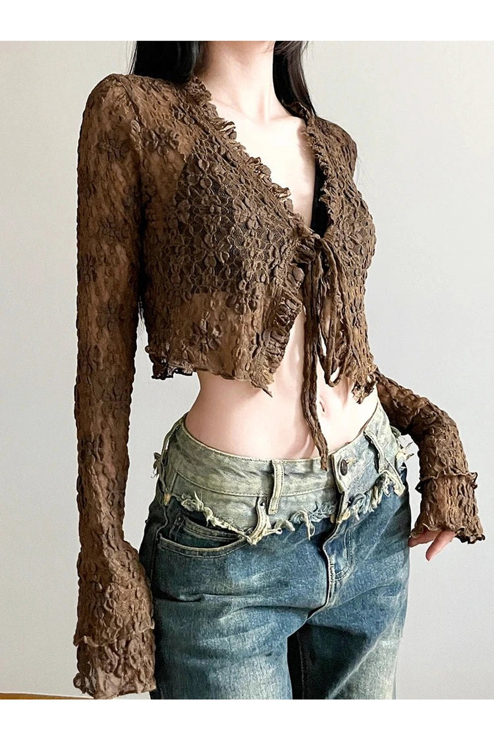 New Style Trends - Edgy Brown Lace V-neck Shirt - Outfit Ideas