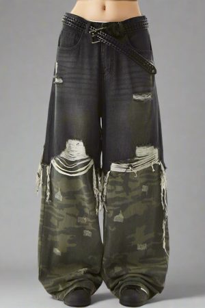 New Style Trends - Edgy Camo Patchwork Y2k Jeans - Outfit Ideas