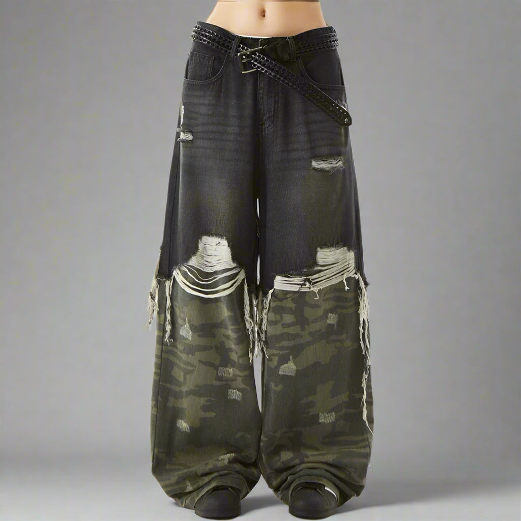 New Style Trends - Edgy Camo Patchwork Y2k Jeans - Outfit Ideas