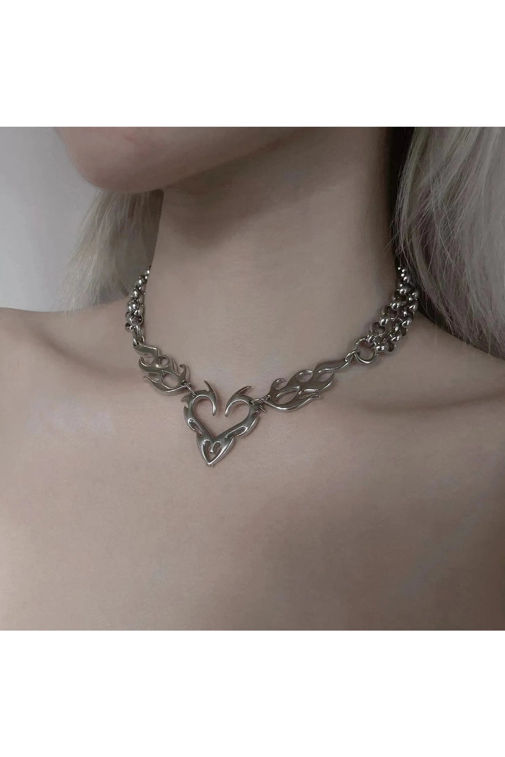 New Style Trends - Edgy Flame Heart Punk Necklaces - Outfit Ideas