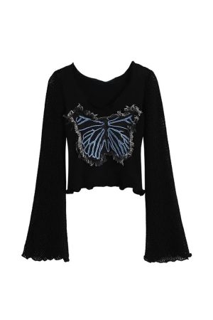 New Style Trends - Edgy Frayed Butterfly Bell Sleeve Top - Outfit Ideas