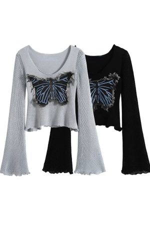 New Style Trends - Edgy Frayed Butterfly Bell Sleeve Top - Outfit Ideas