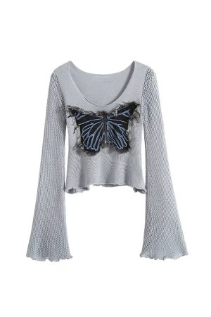 New Style Trends - Edgy Frayed Butterfly Bell Sleeve Top - Outfit Ideas