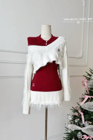 New Style Trends - Edgy Fuzzy Sweater Long Sleeve Outfit Set - Outfit Ideas