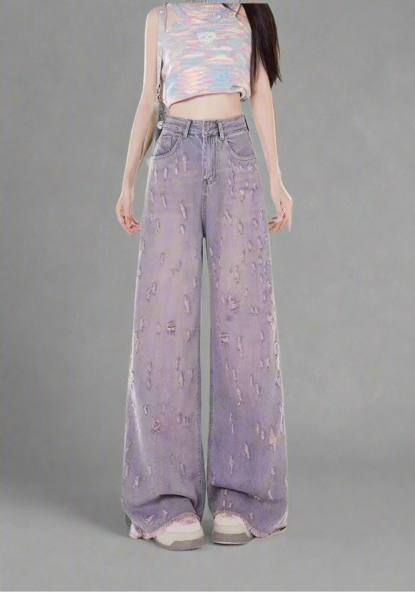 New Style Trends - Edgy Lilac Distressed Wide-Leg Jeans - Outfit Ideas New Style Trends - Edgy Lilac Distressed Wide-Leg Jeans - Outfit Ideas