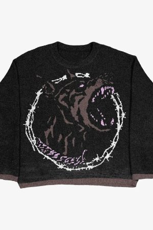 New Style Trends - Edgy Midnight Howl Graphic Sweater - Outfit Ideas