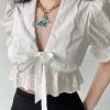 New Style Trends - Eyelet Romance Tie-Front Coquette Blouse - Outfit Ideas