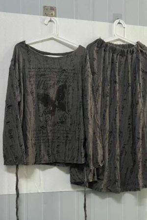 New Style Trends - Faded Poetic Drape Edgy Outfit Set - Outfit Ideas