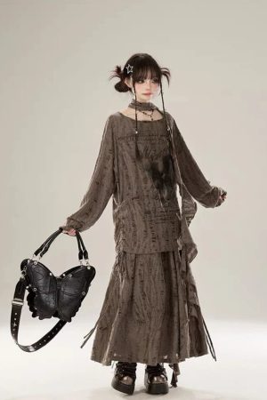 New Style Trends - Faded Poetic Drape Edgy Outfit Set - Outfit Ideas