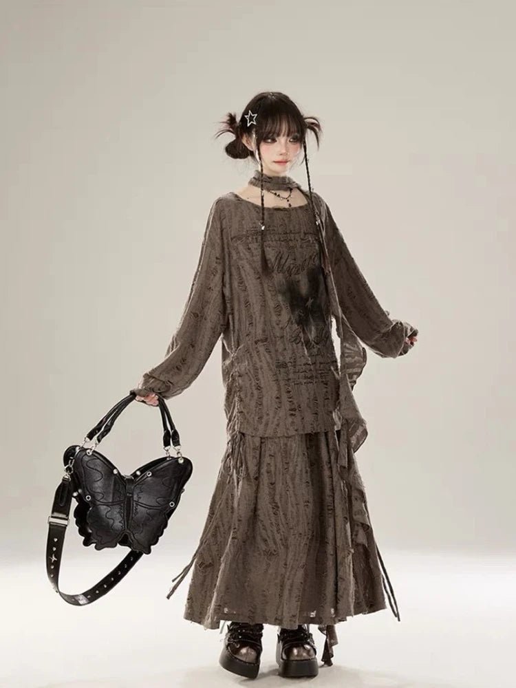 New Style Trends - Faded Poetic Drape Edgy Outfit Set - Outfit Ideas New Style Trends - Faded Poetic Drape Edgy Outfit Set - Outfit Ideas