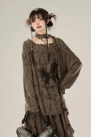 New Style Trends - Faded Poetic Drape Edgy Outfit Set - Outfit Ideas