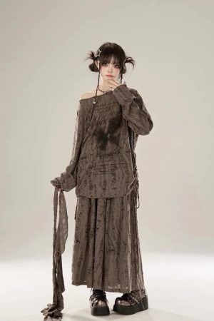 New Style Trends - Faded Poetic Drape Edgy Outfit Set - Outfit Ideas