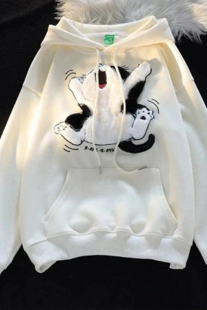 New Style Trends - Fall Cartoon Cat Fleece Hoodie - Outfit Ideas