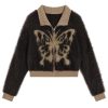 New Style Trends - Fall Fuzzy Butterfly Edgy Zip-Up Cardigan - Outfit Ideas