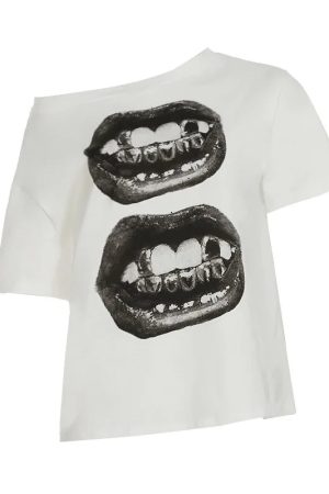 New Style Trends - Fang Club Off Shoulder T-Shirt - Outfit Ideas