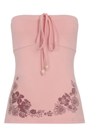 New Style Trends - Floral Bead Strapless Tube Coquette Top - Outfit Ideas