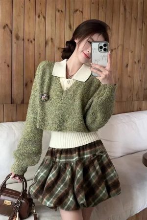 New Style Trends - Forest Charm Alt Plaid Skirt Outfit Set - Outfit Ideas